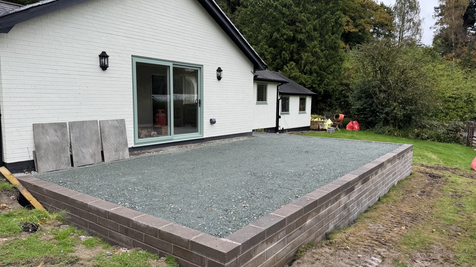 Retaining wall and prepared sub base