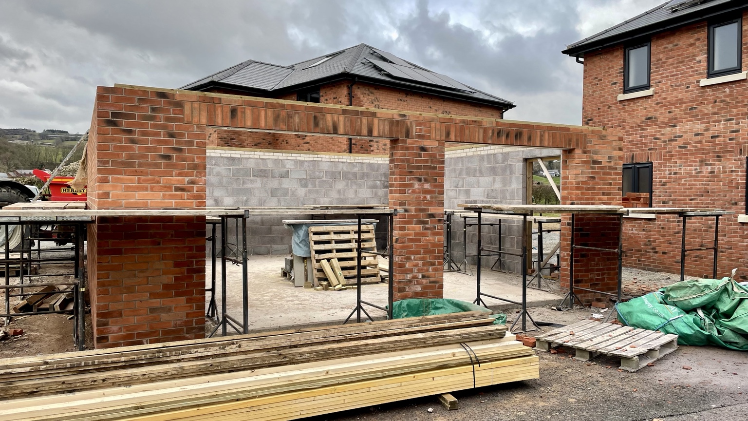 Garage brickwork package during construction